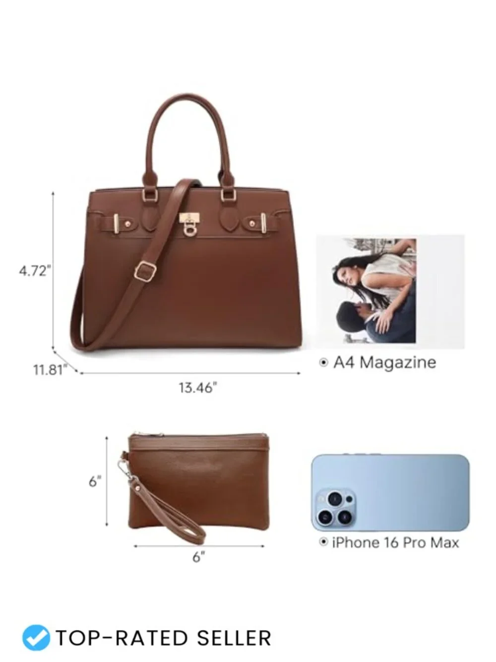 Large Women's Satchel Purse Vegan Leather Top Handle Bag with Adjustable Strap